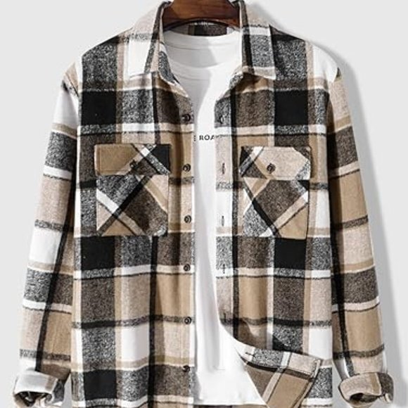 Mens Plaid Shirt,Long Sleeves,Classic Flannel Shirt Button Down Shirt Jacket Top - Picture 1 of 7